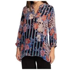 New Johnny Was Ontari Burnout velvet Tunic Shirt rayon/silk R$295 Size Small